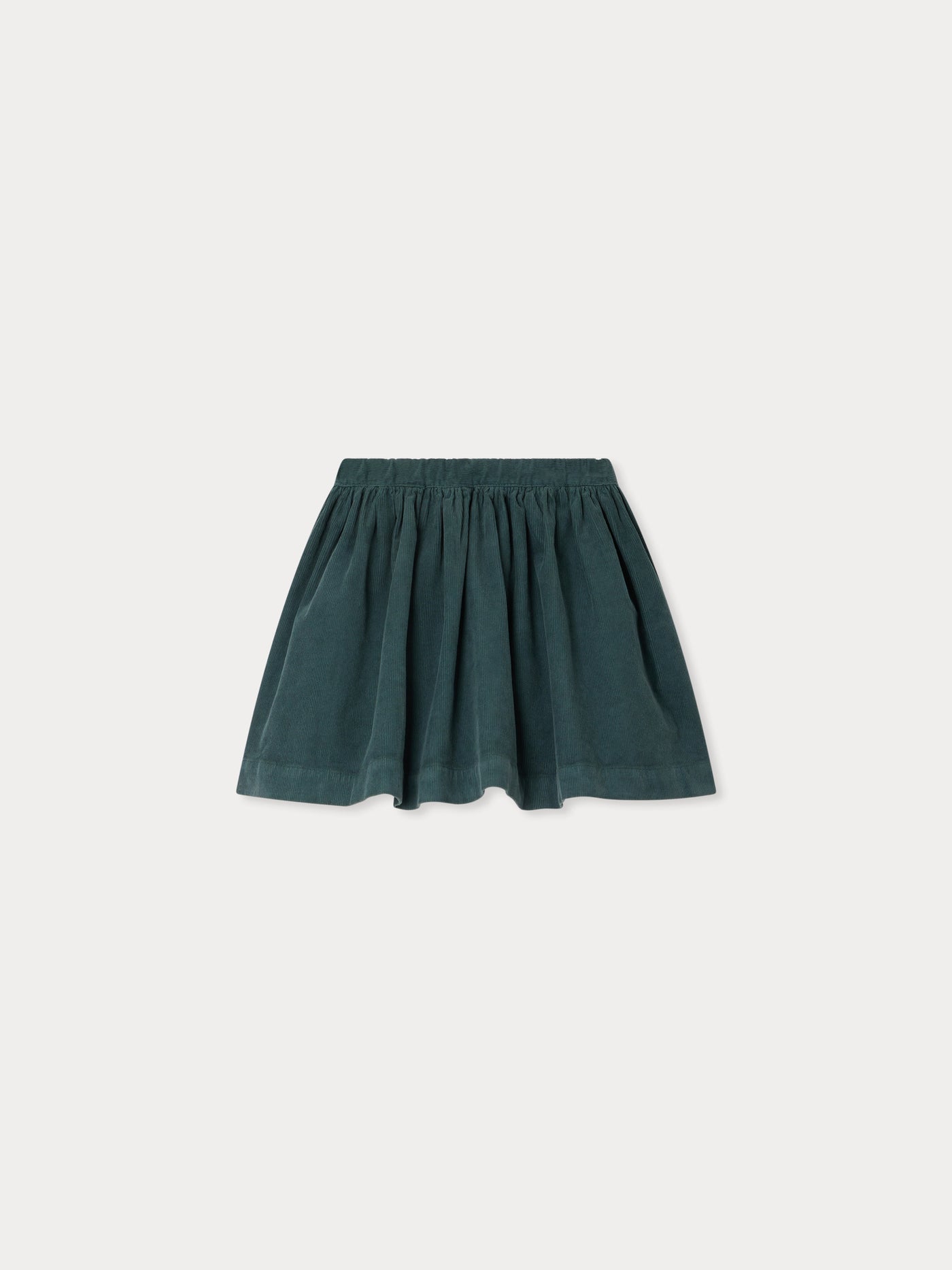 Suzon skirt with elasticated waist in green organic cotton velvet