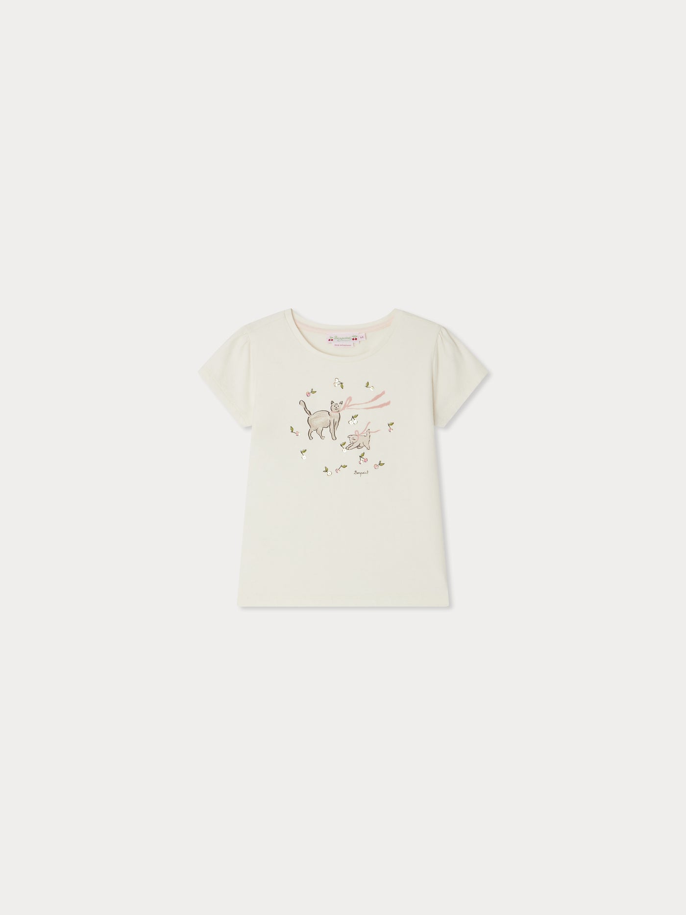 Capricia T-shirt with cat print and embroidered sequins in organic cotton
