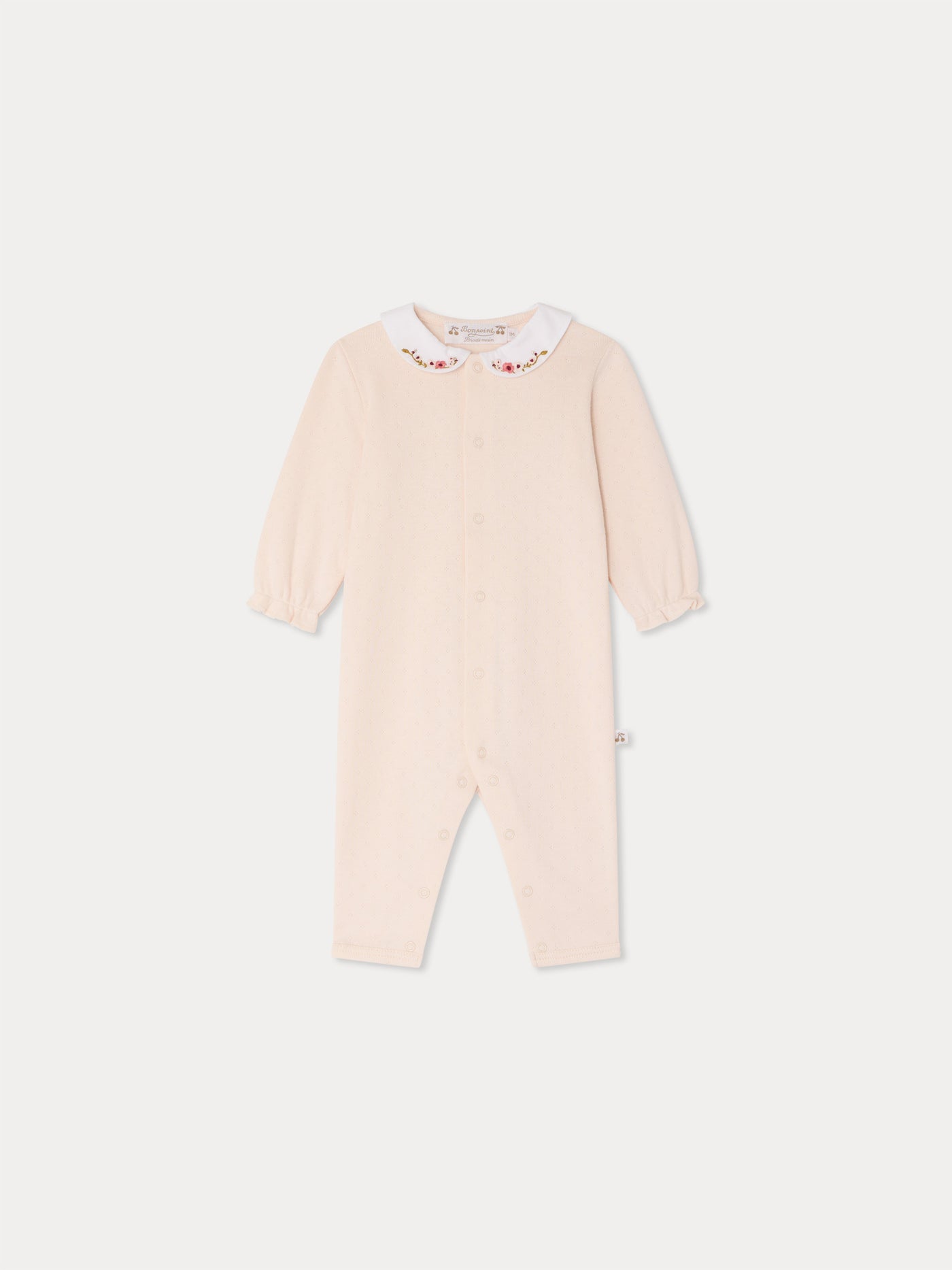 Cayla pointelle pajamas with floral embroidered collar in organic cotton
