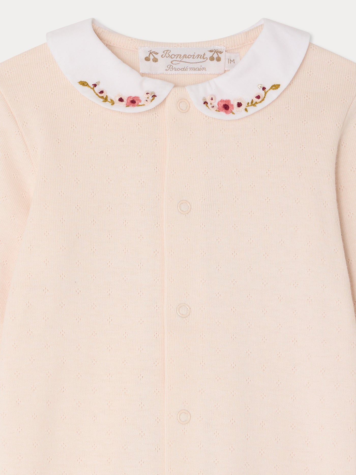 Cayla pointelle pajamas with floral embroidered collar in organic cotton