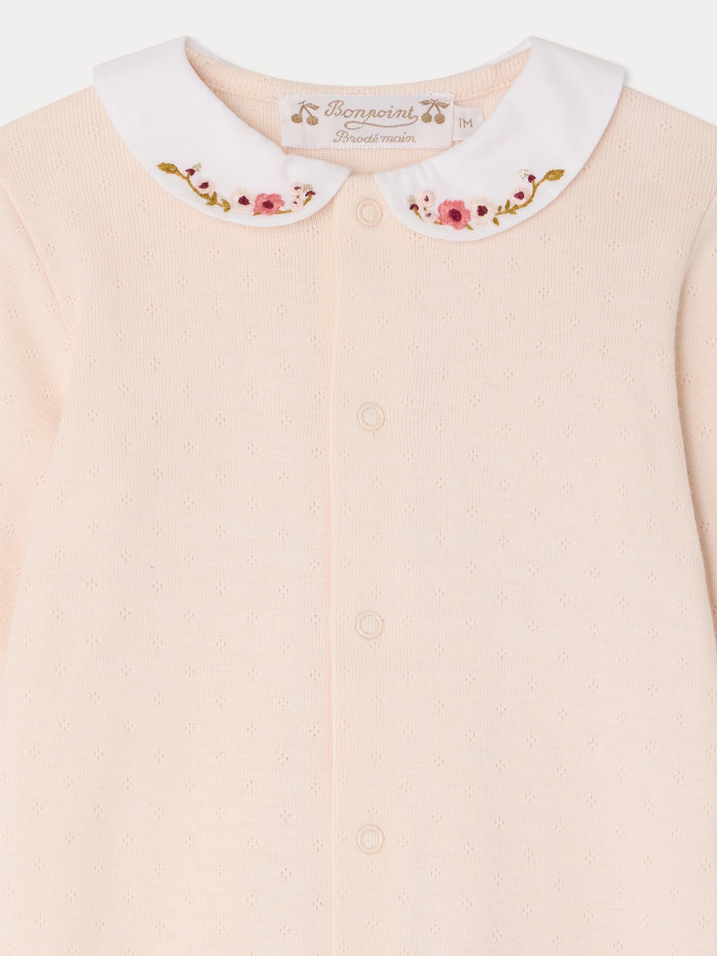 Cayla pointelle pajamas with floral embroidered collar in organic cotton