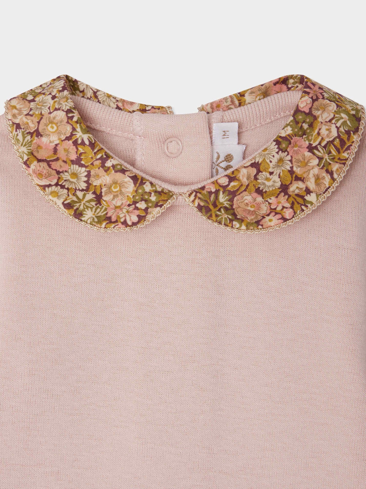 Pink Swan bodysuit with Liberty fabric collar in organic cotton