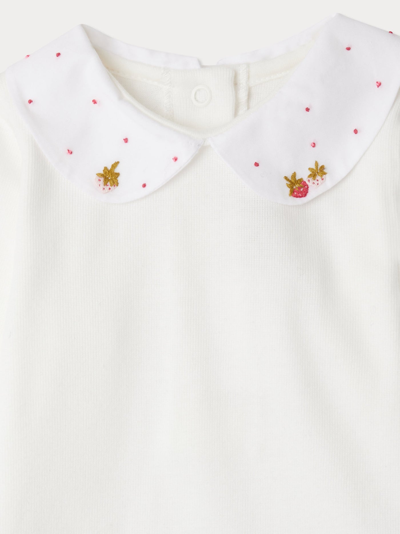 Swan bodysuit with strawberry embroidered collar in organic cotton