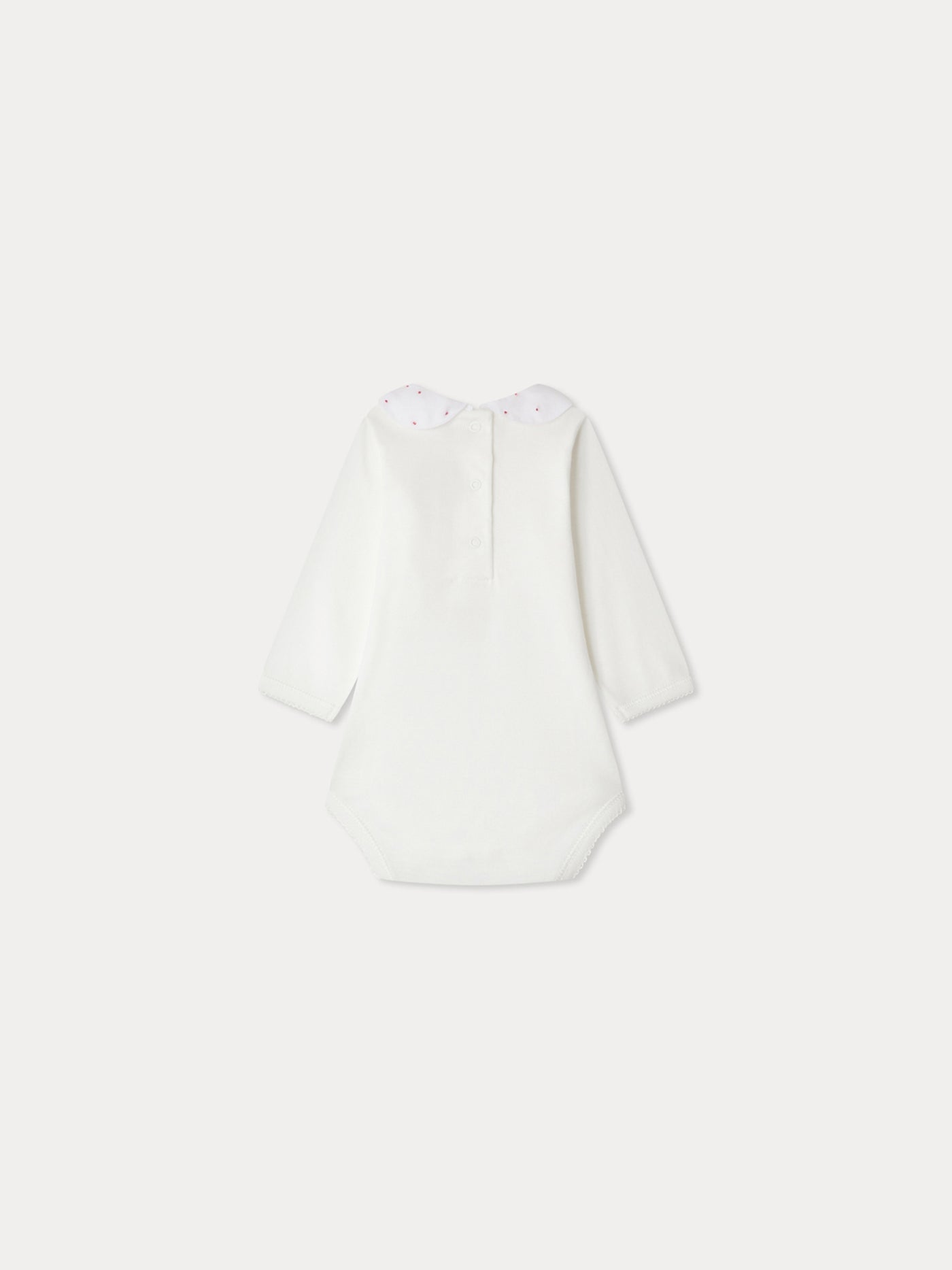 Swan bodysuit with strawberry embroidered collar in organic cotton