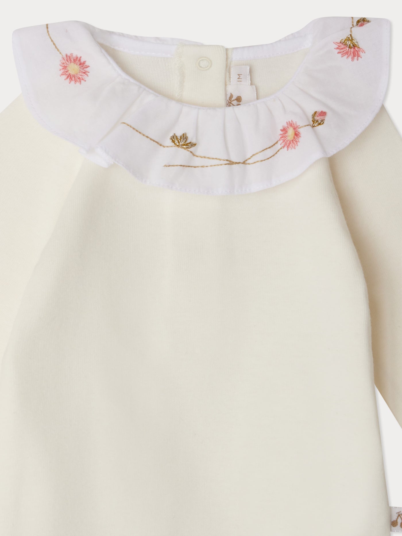 June bodysuit with daisy embroidered collar in organic cotton