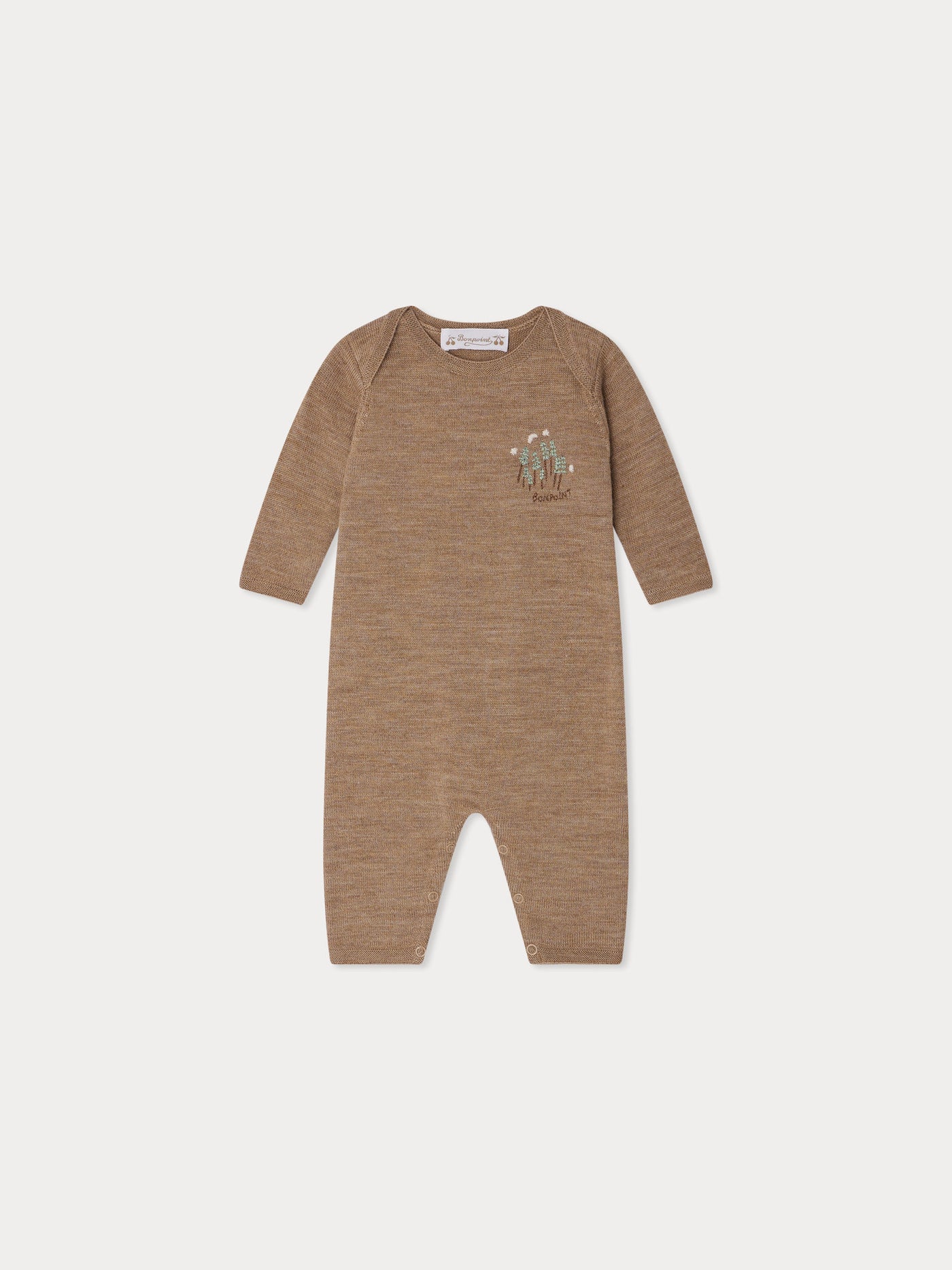 Cielo jumpsuit with American neckline and wool embroidery on the chest