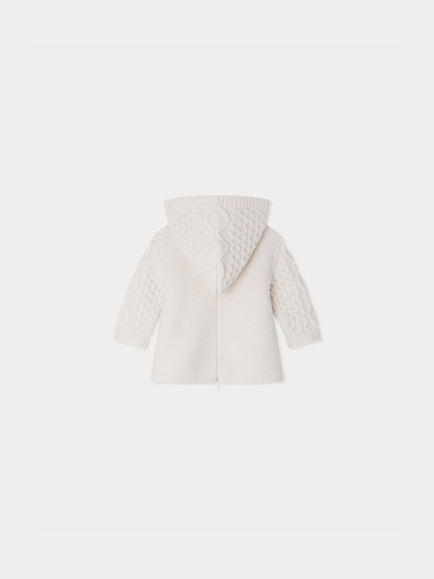 Burnou Tainy hooded jacket with a fancy white wool knit