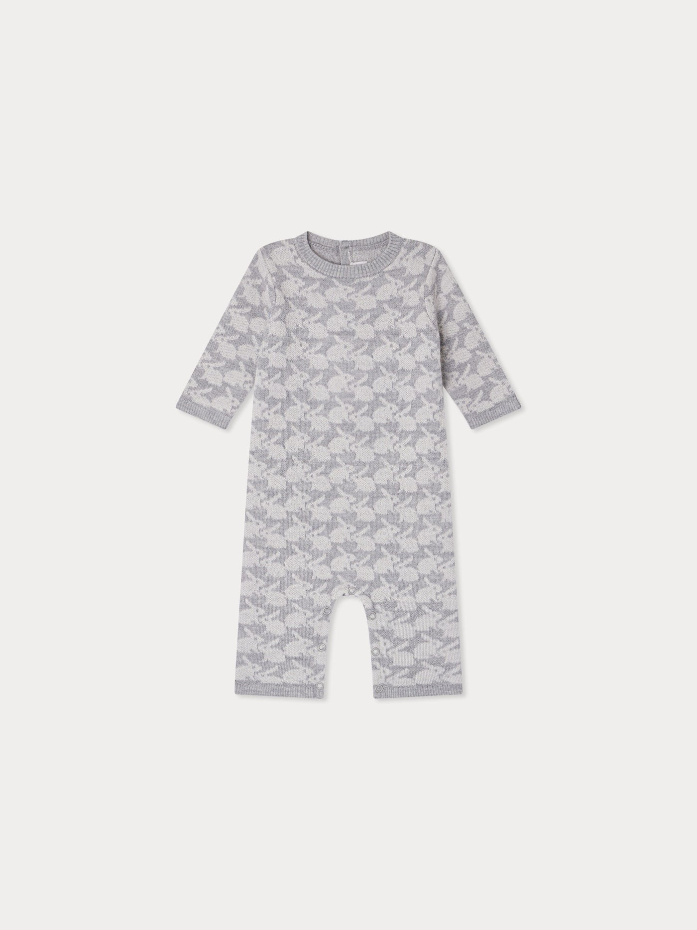 Tilouana grey jumpsuit with rabbit motifs in wool