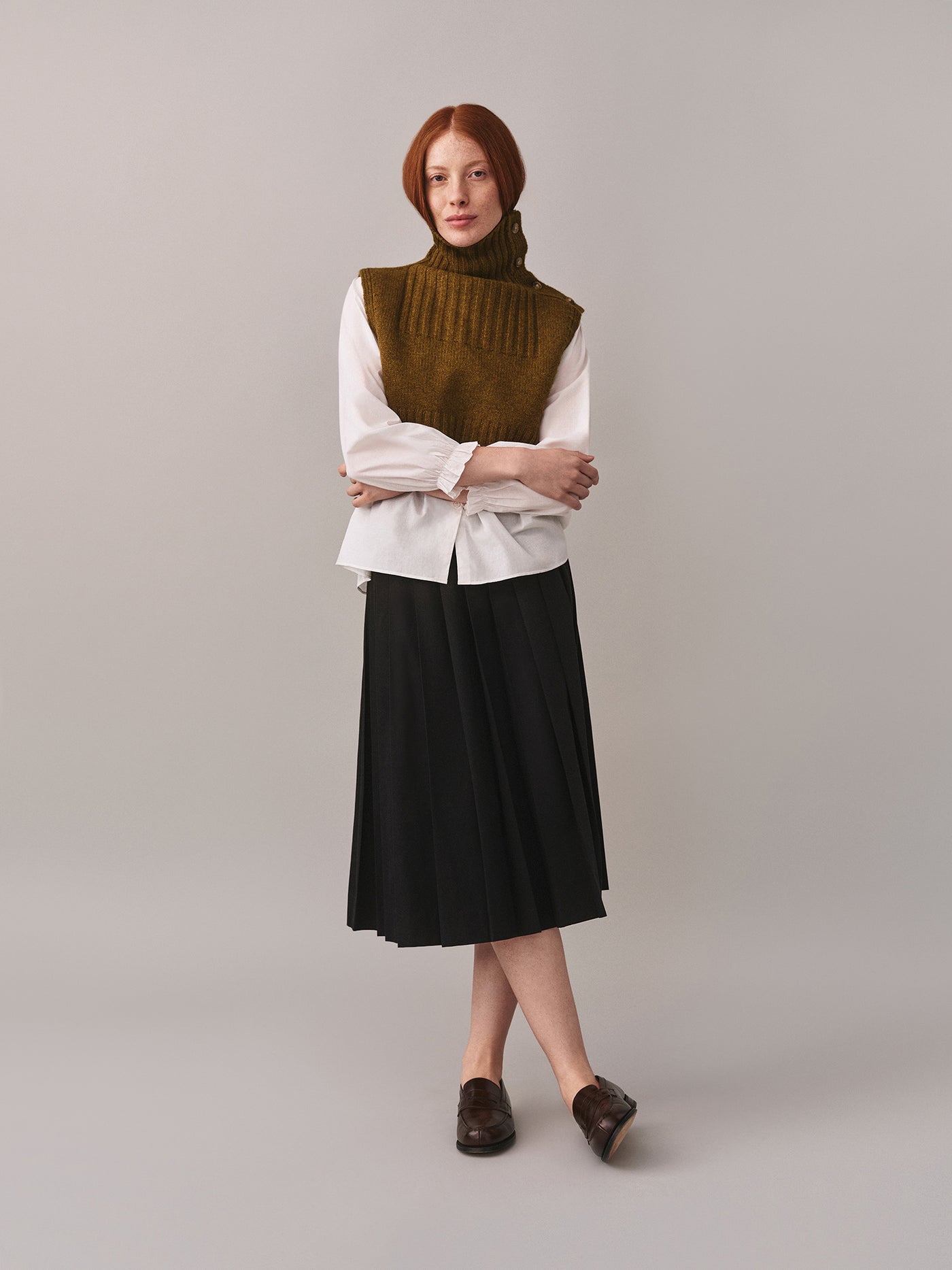 Junau Removable Collar in Khaki Wool