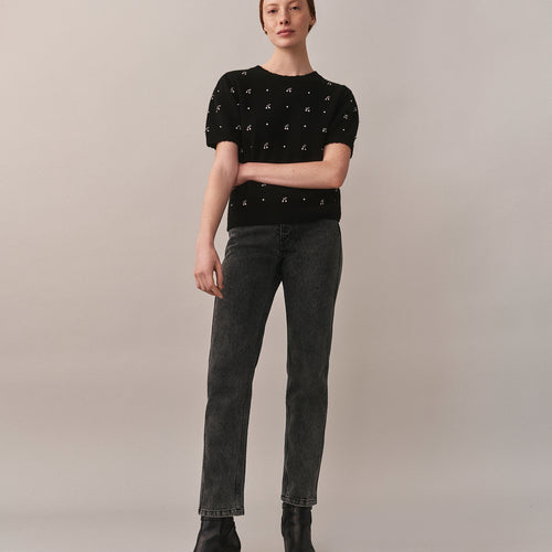 Jossia sweater with cherry pearl embroidery in wool and cashmere