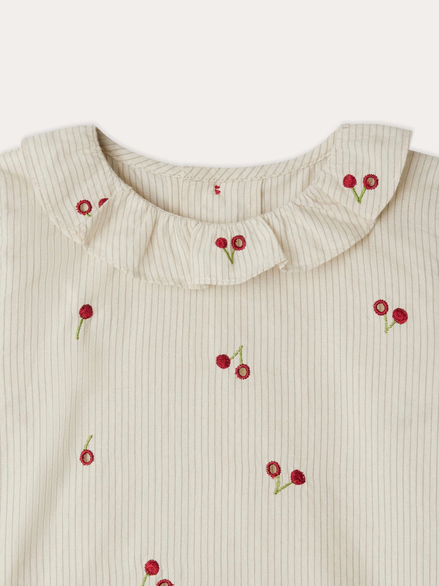 Ganiti blouse in striped organic cotton with cherry embroidery