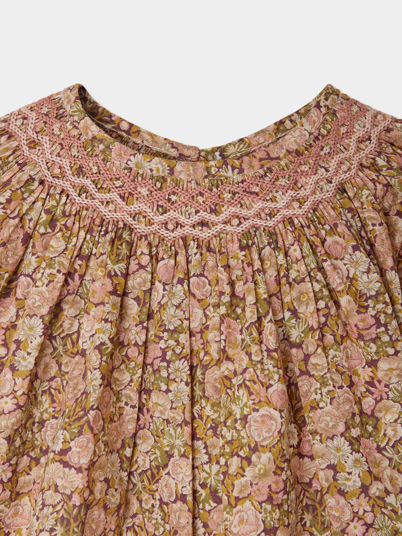 Griotte blouse smocked and embroidered in Liberty fabric in organic cotton