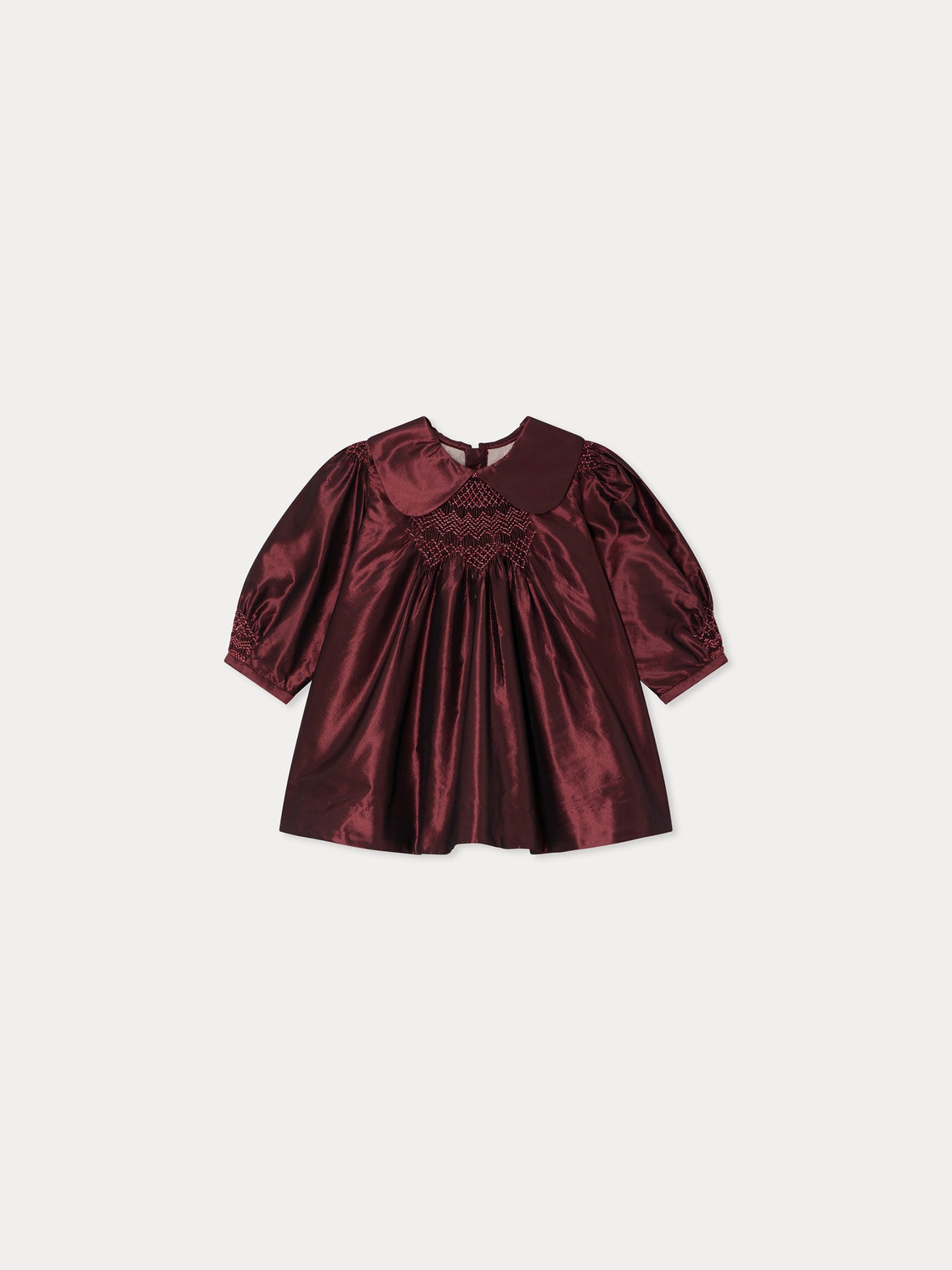 Judy smocked and embroidered silk taffeta dress