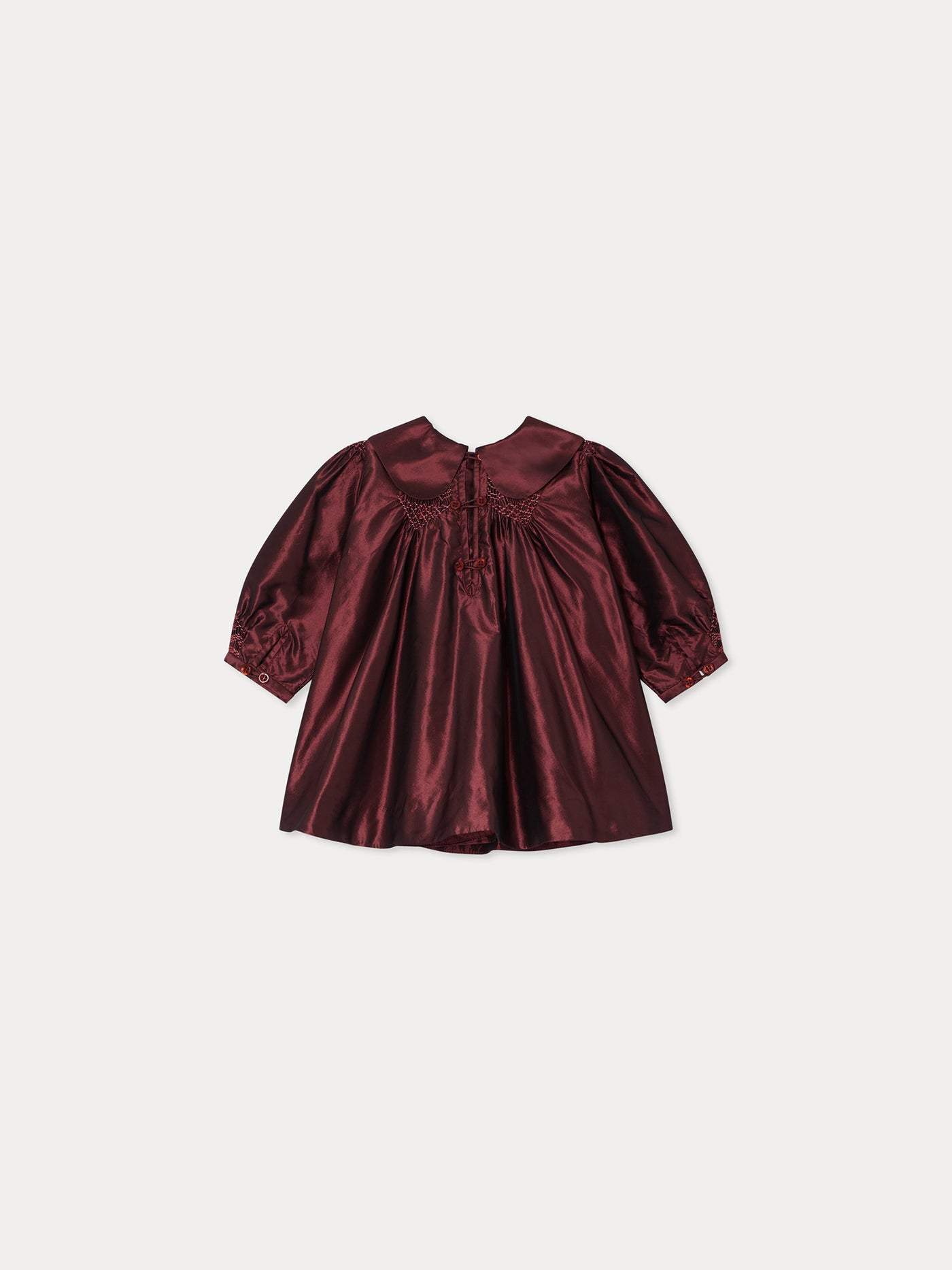 Judy smocked and embroidered silk taffeta dress