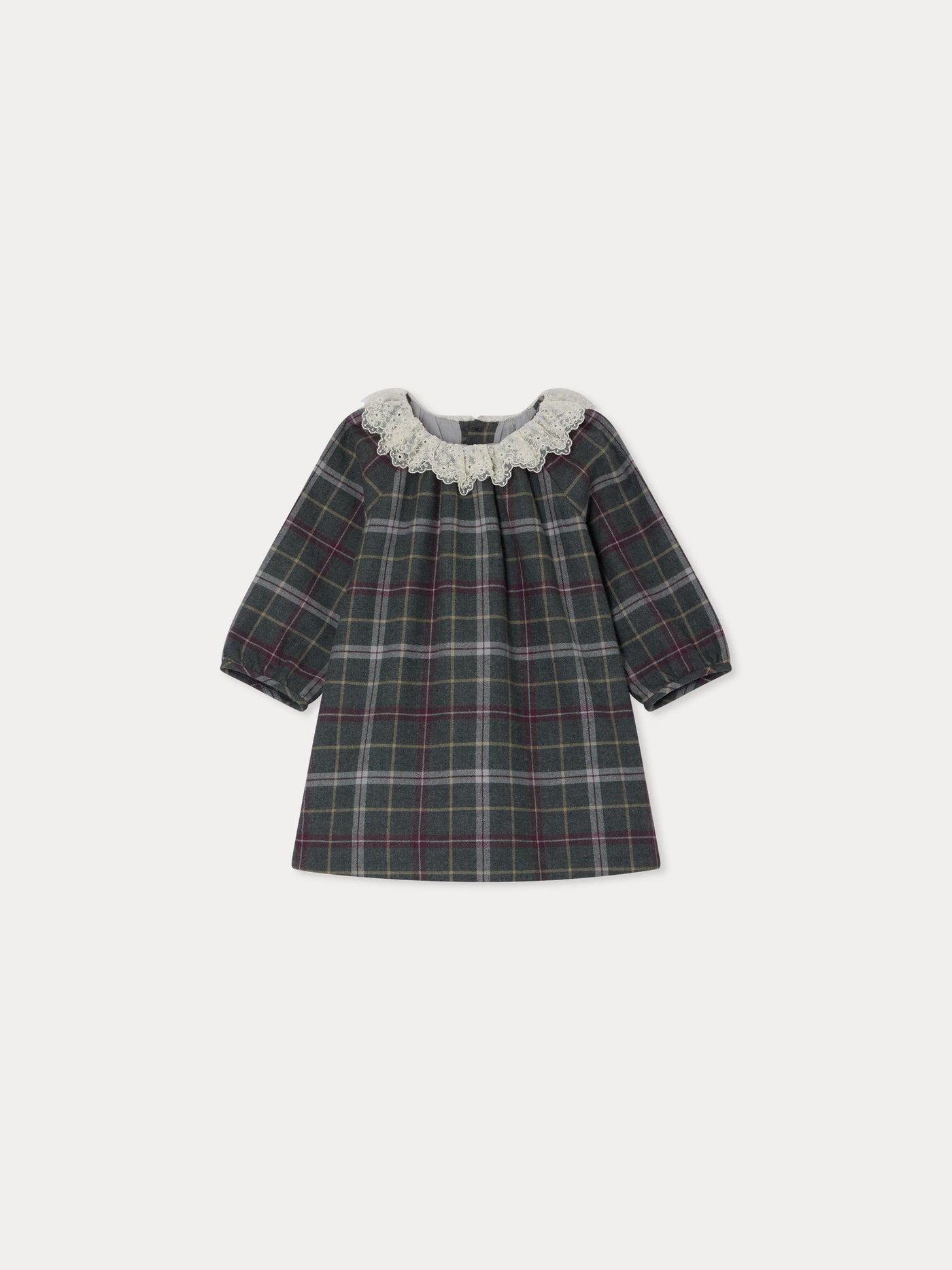 Flavili plaid dress with embroidered tulle collar