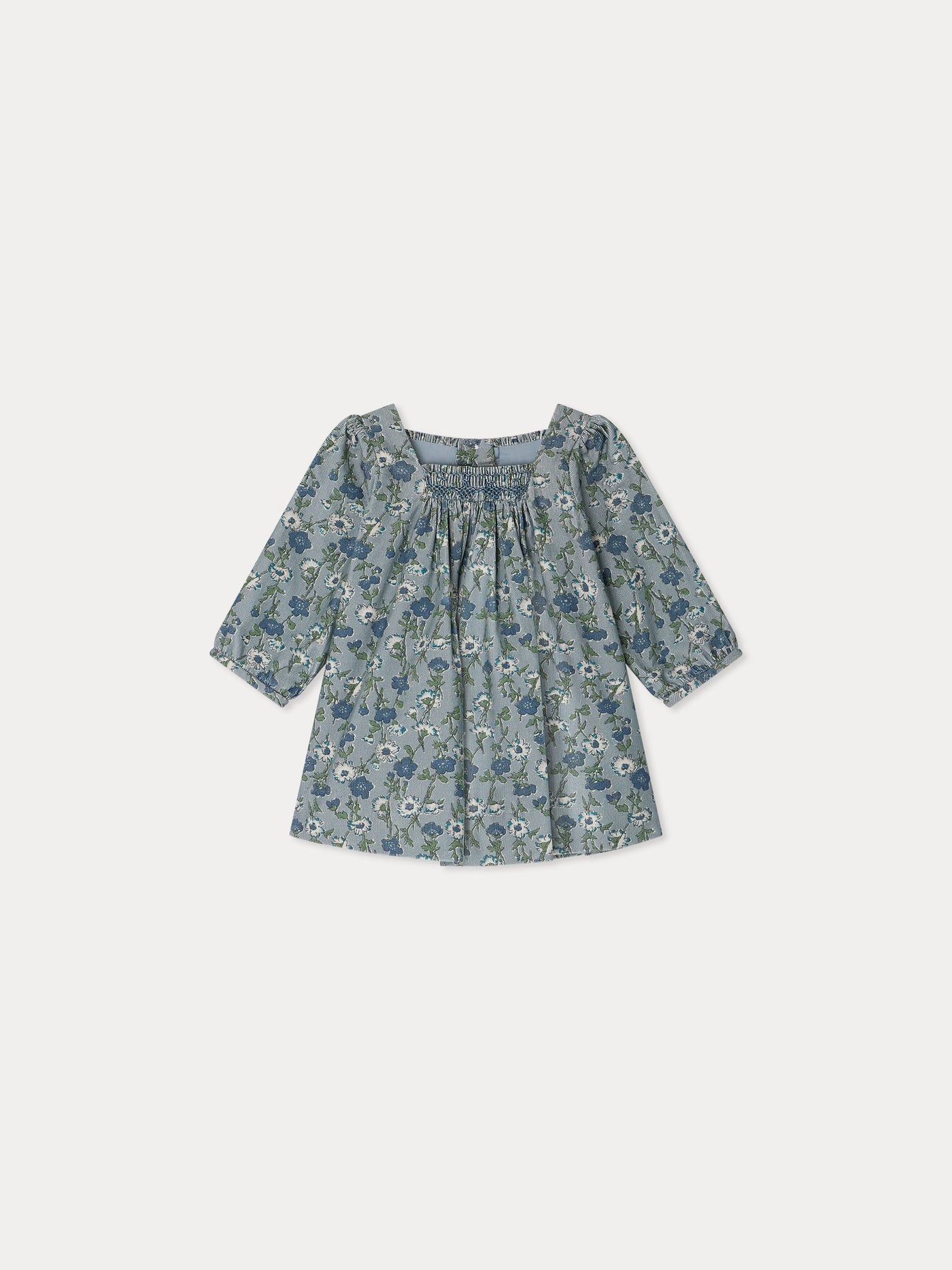 Jada smocked and embroidered dress in Liberty velvet fabric