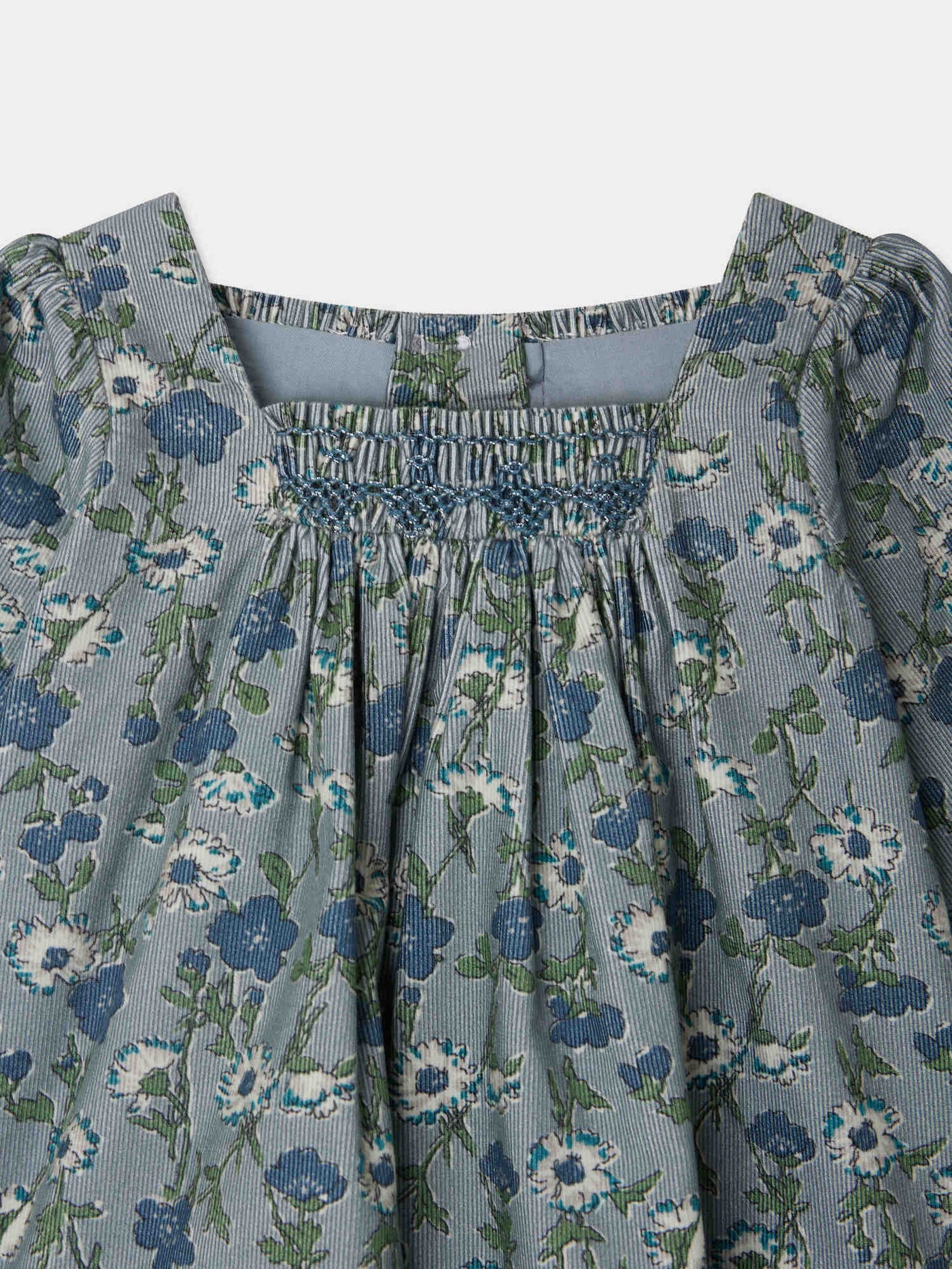 Jada smocked and embroidered dress in Liberty velvet fabric