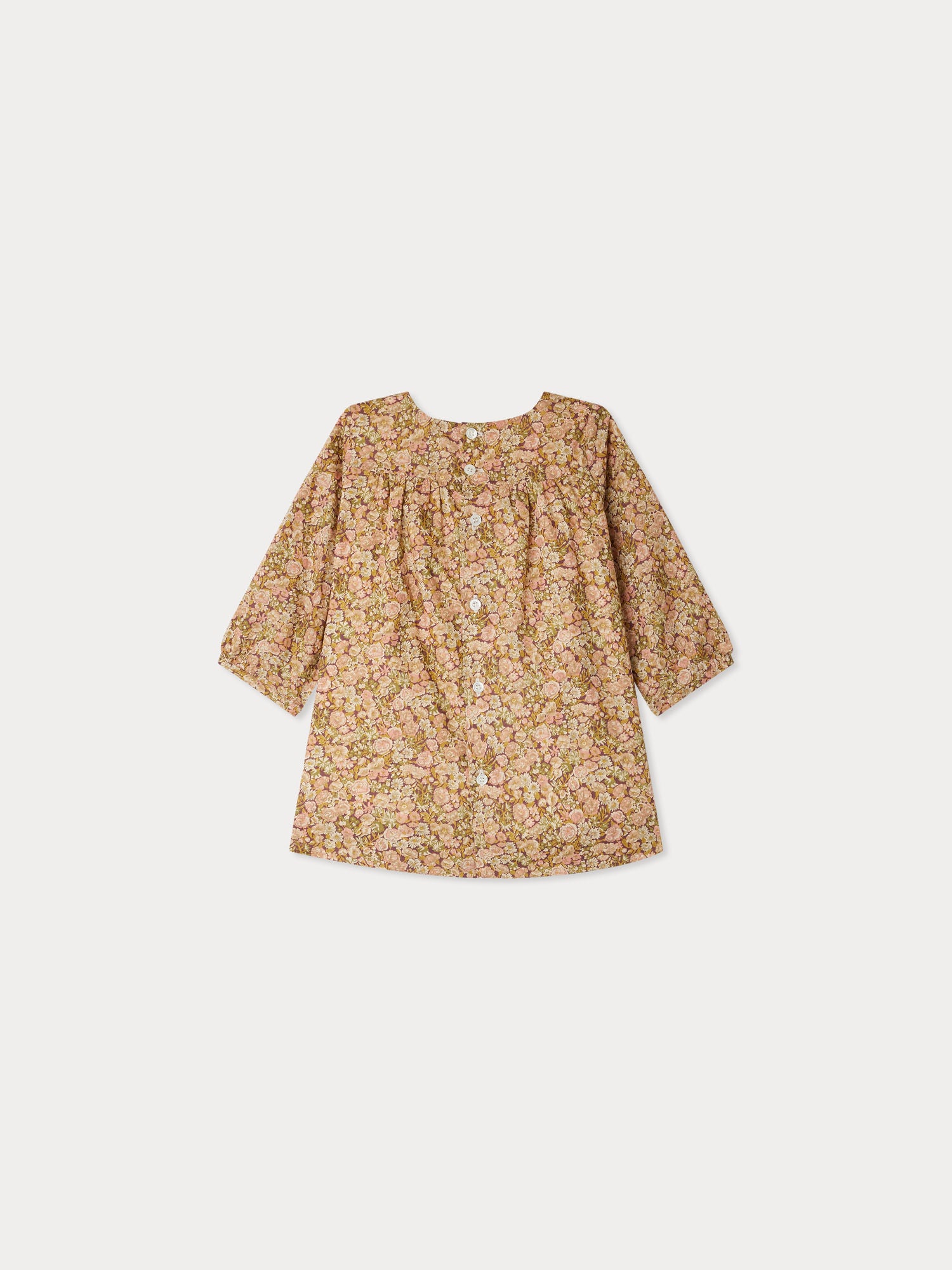Félicie smocked and embroidered dress in Liberty fabric in organic