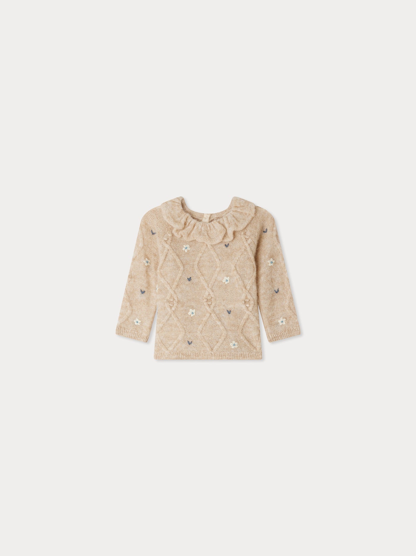 Jostina wool and alpaca collared sweater with floral embroidery