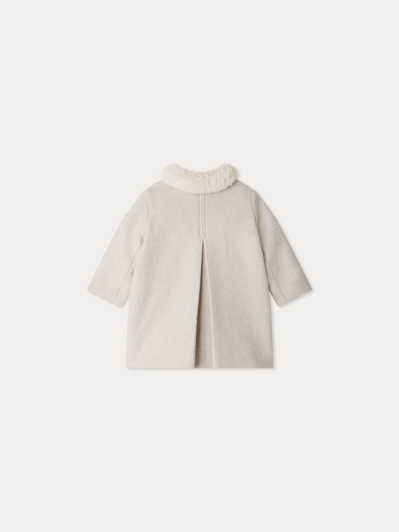 Moka wool coat with a faux fur collar