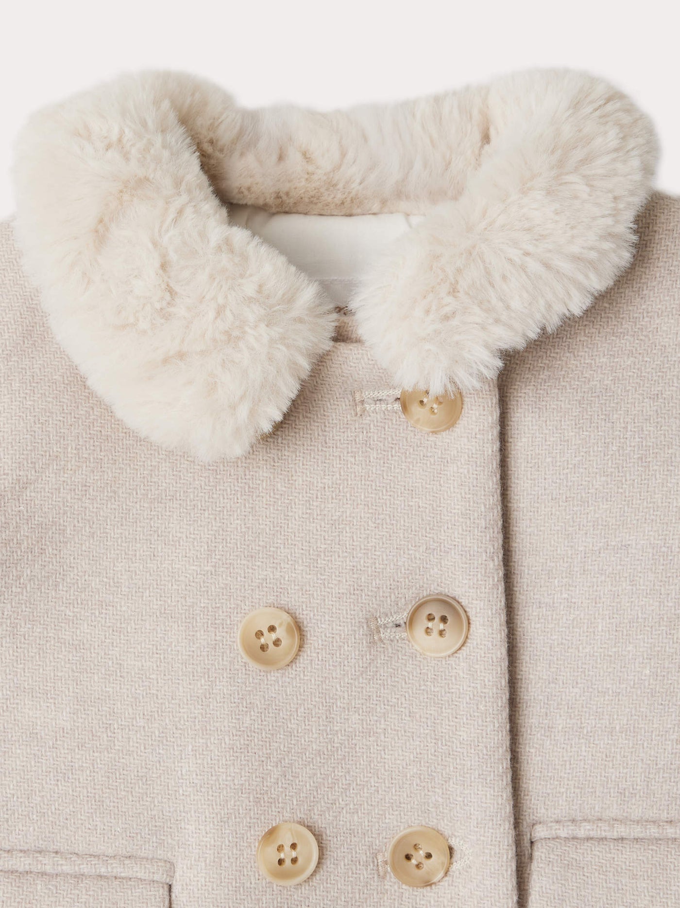 Moka wool coat with a faux fur collar