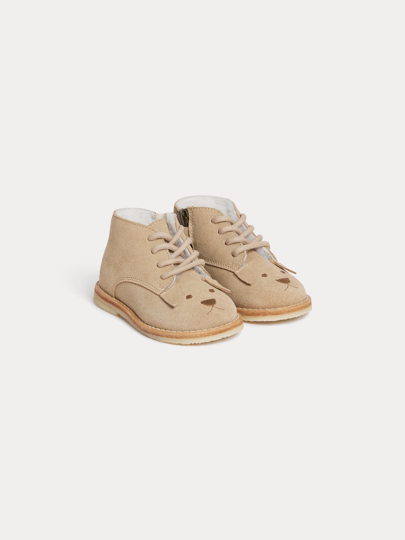 Joss leather derbies with embroidered dog head