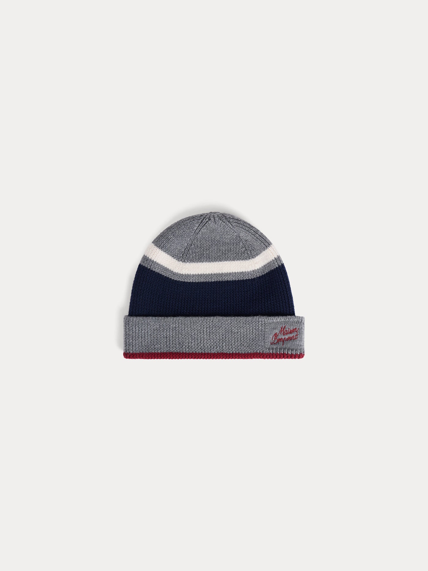 Meir beanie with striped and embroidered wool lapels