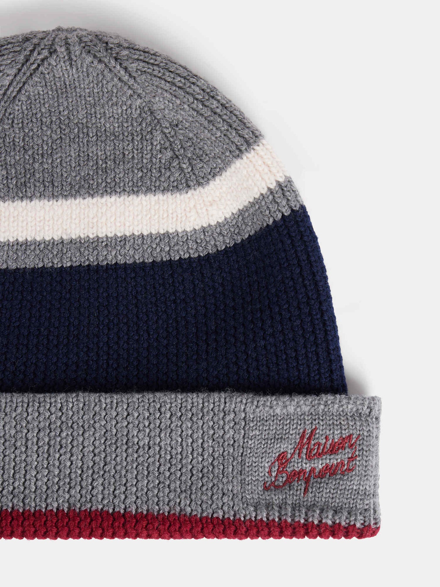 Meir beanie with striped and embroidered wool lapels