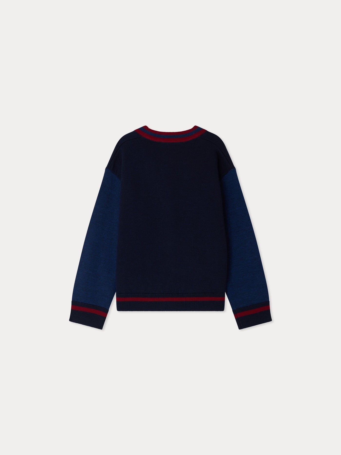 Julian V-neck cardigan with embroidered badge in wool