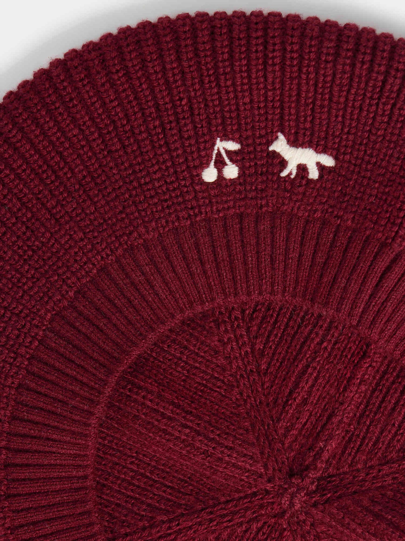 Bonpoint x Maison Kitsuné Mikaila beret with fox and cherry embroidery