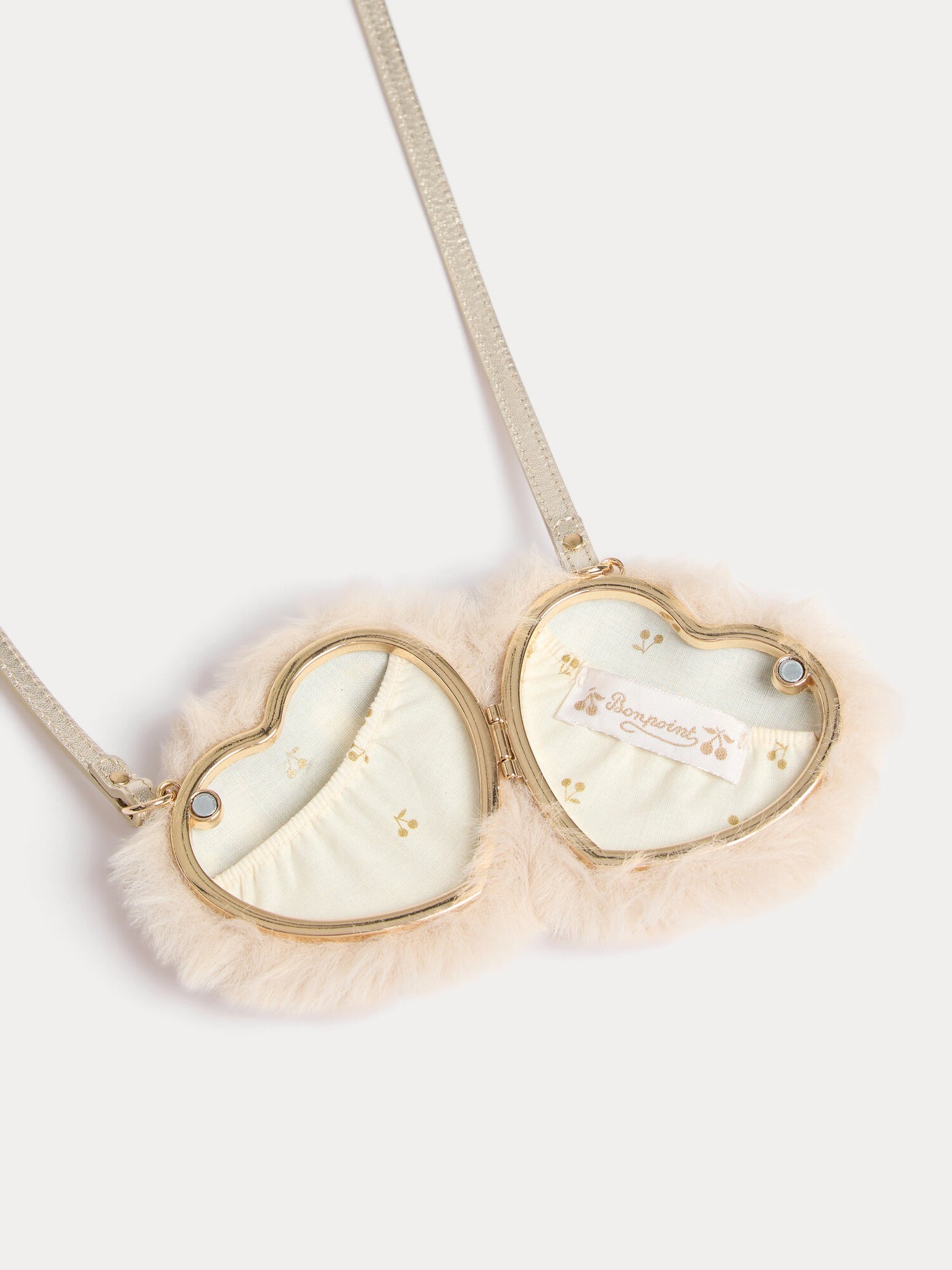 Bag Ekko in faux fur heart-shaped with cherry stud