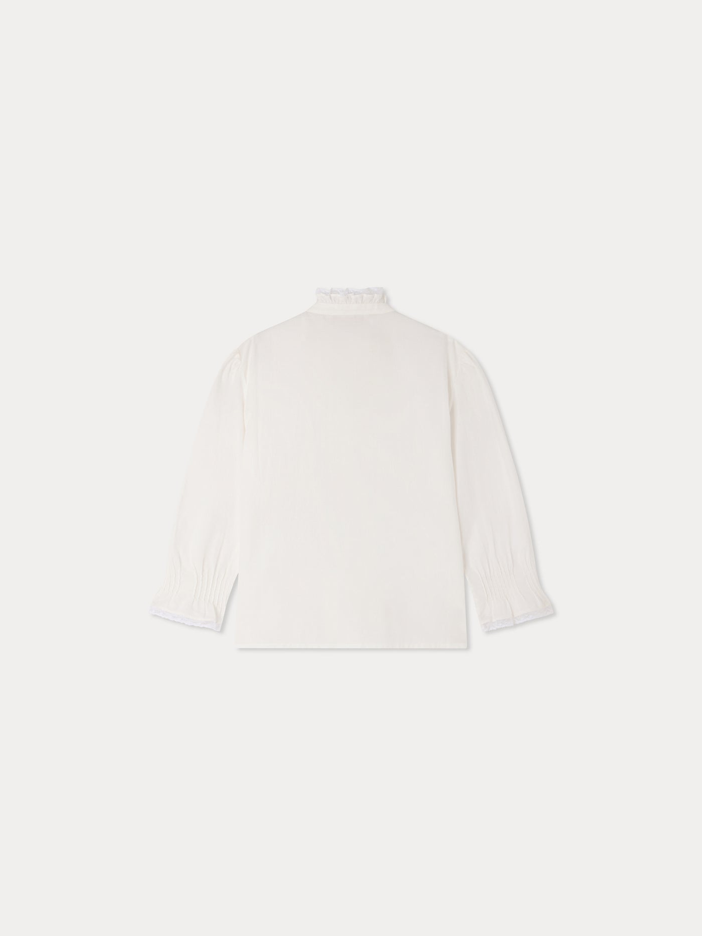Melba blouse with ruffled collar and Calais lace in organic cotton