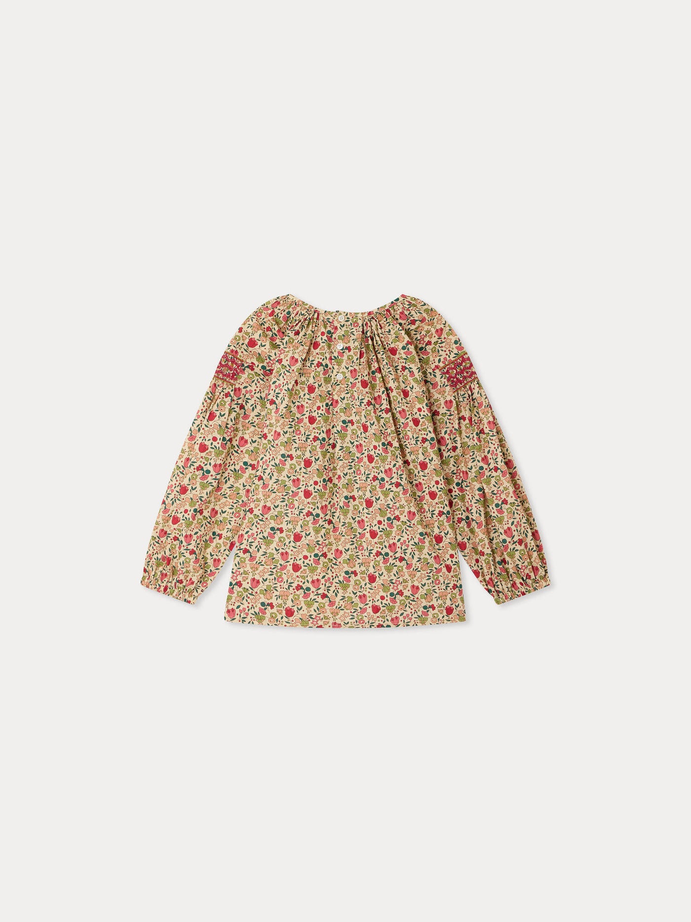 Poldie smocked and hand-embroidered blouse in Liberty fabric organic cotton