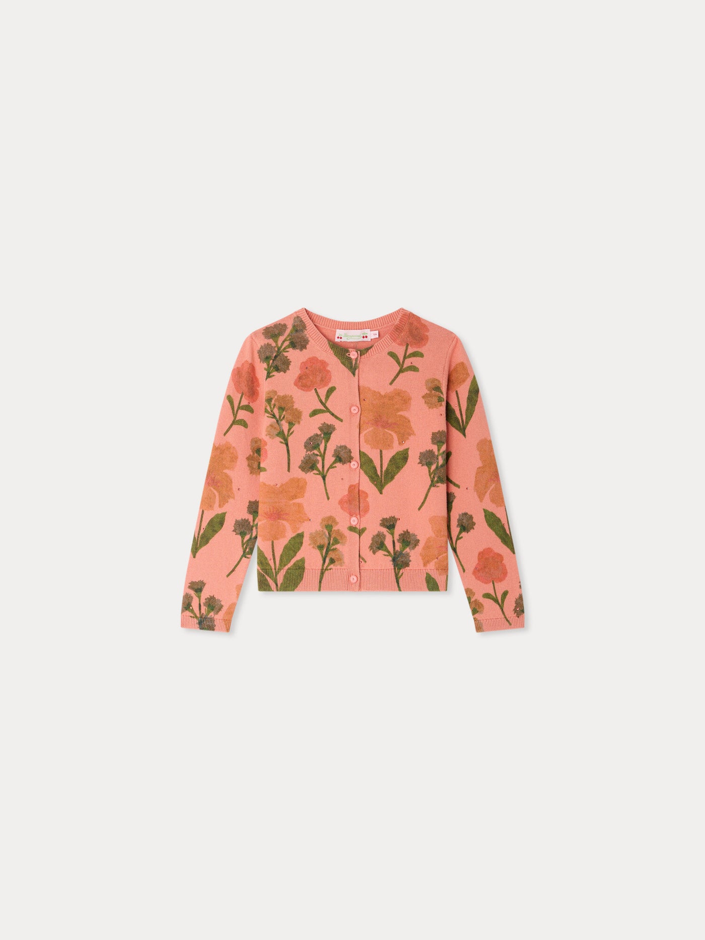 Mina round-neck cardigan with floral print in organic cotton