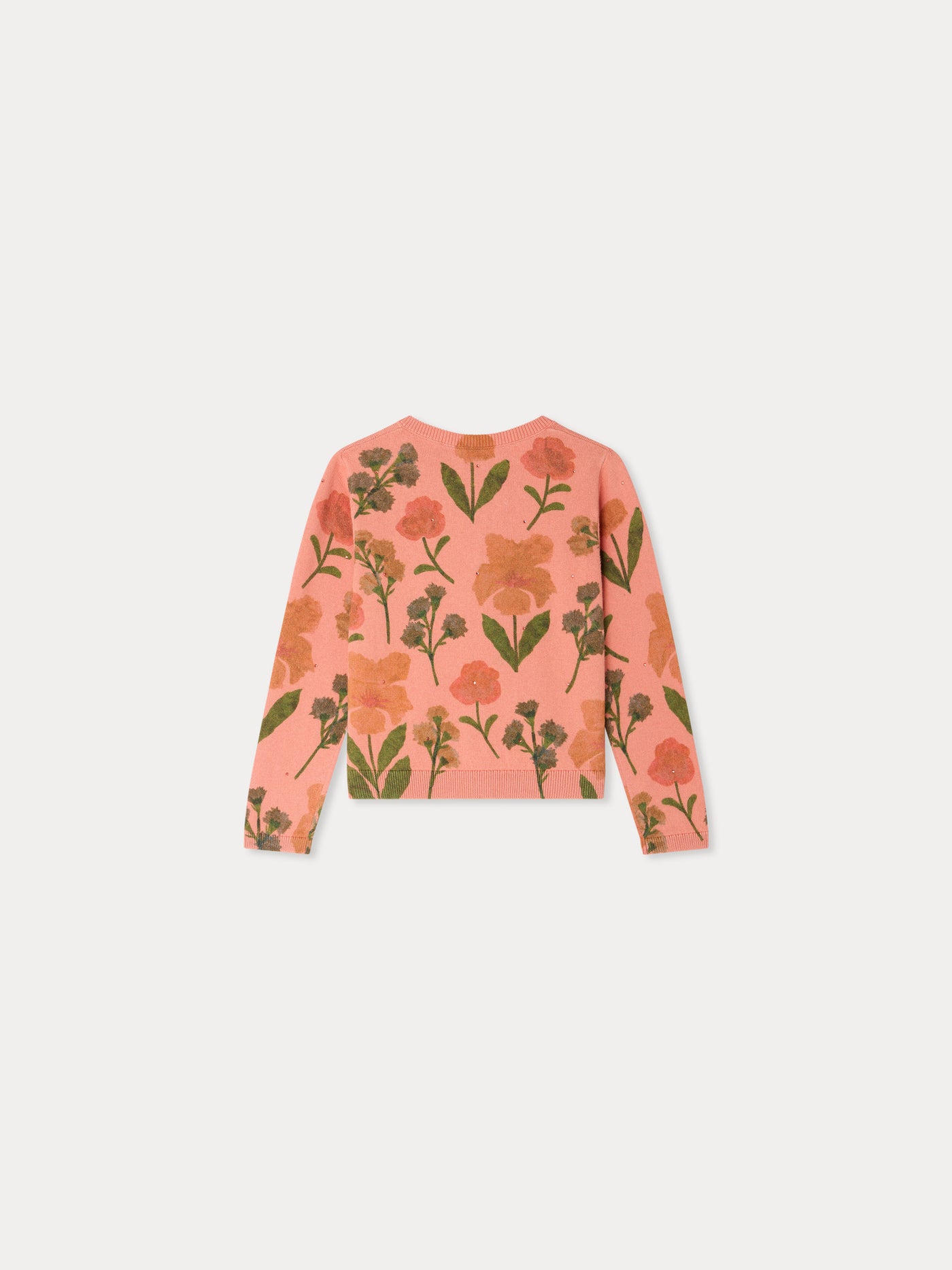 Mina round-neck cardigan with floral print in organic cotton