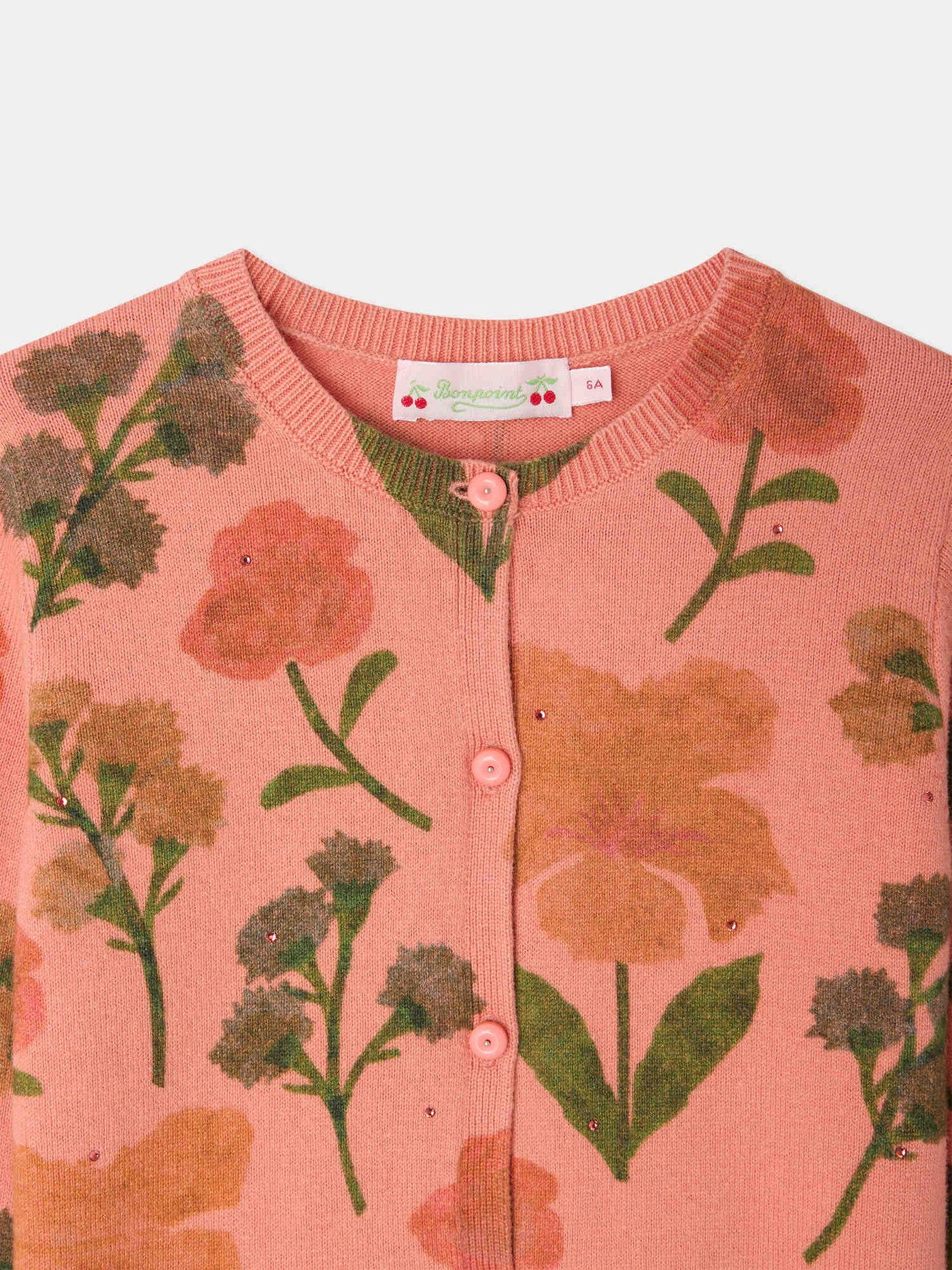 Mina round-neck cardigan with floral print in organic cotton