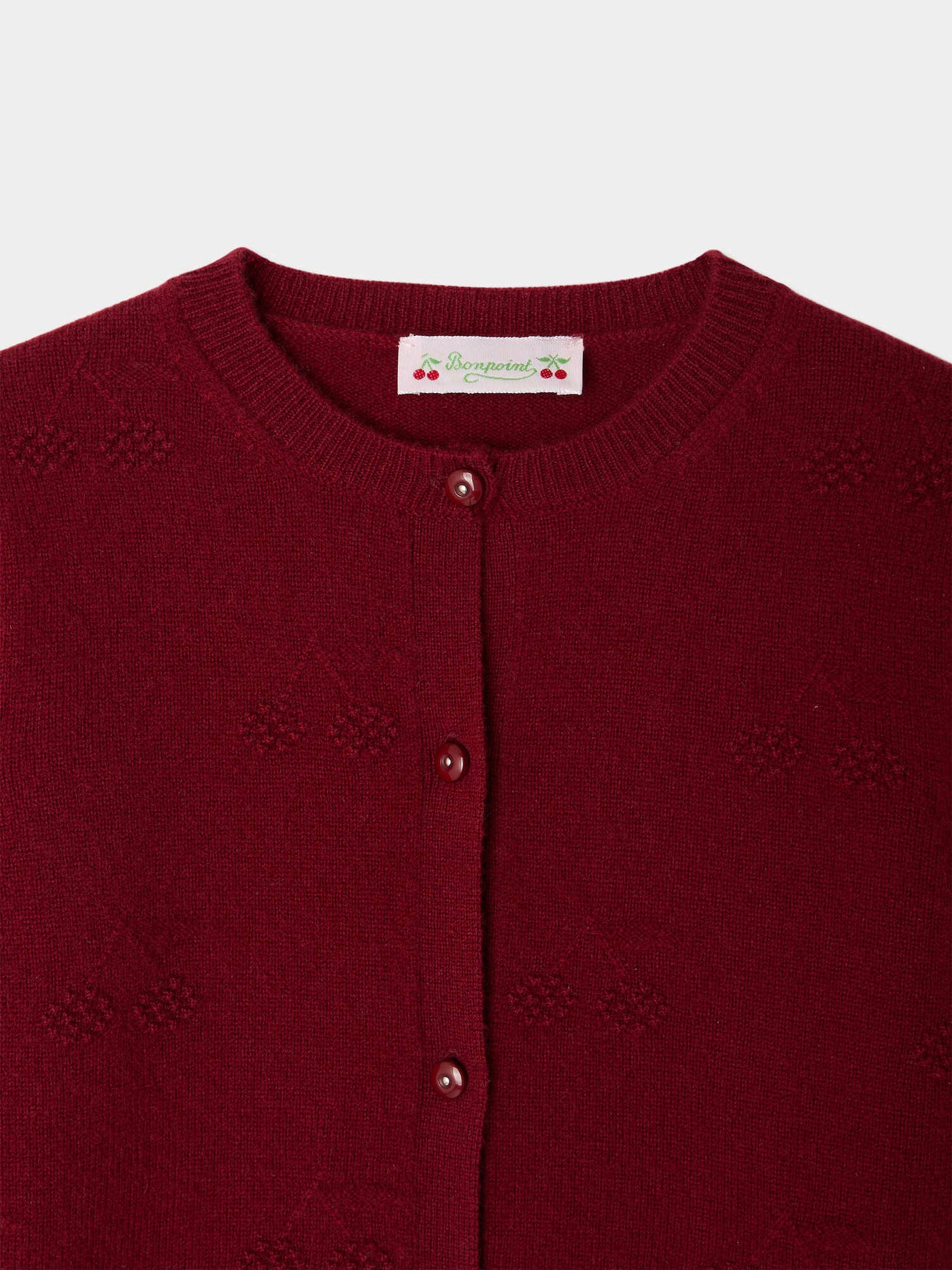 Burgundy Manon cardigan with cherries in cashmere