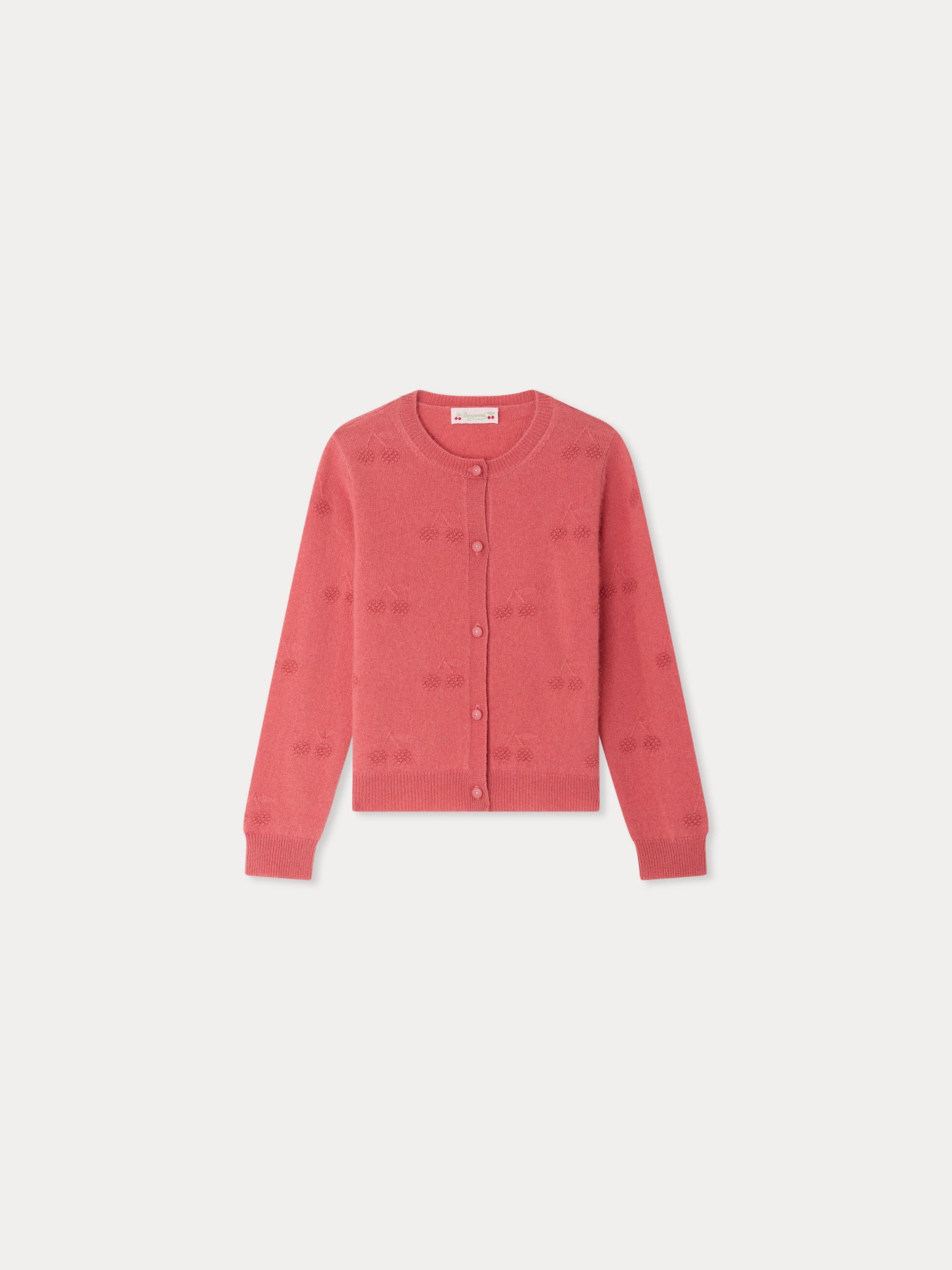 Manon raspberry cashmere cardigan with cherries