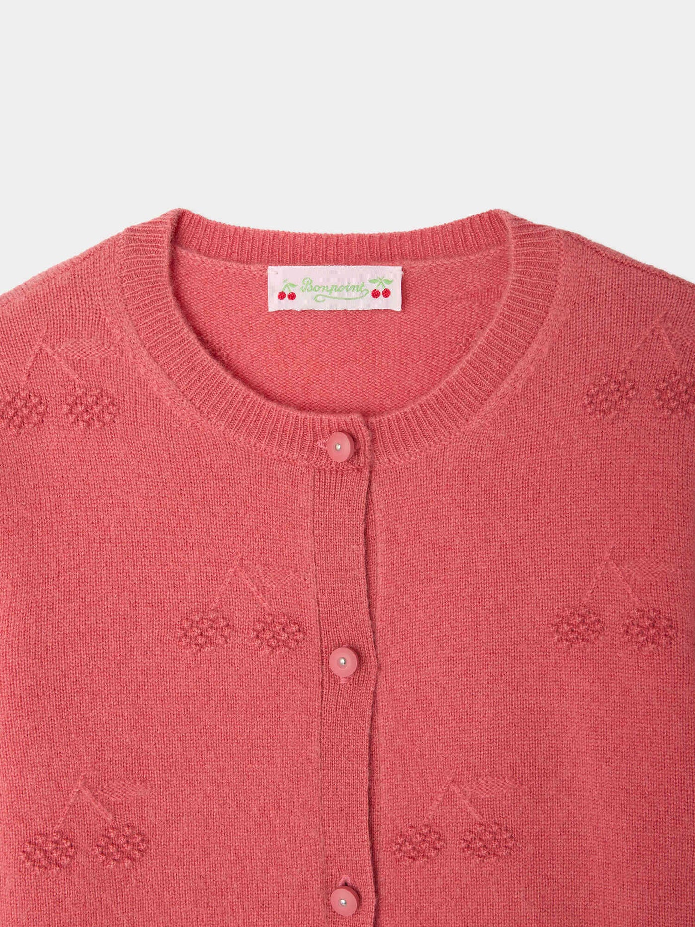 Manon raspberry cashmere cardigan with cherries
