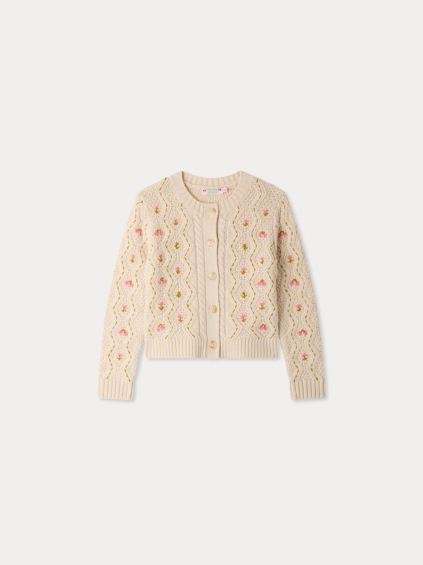 Cardigan Mahael cable-knit and hand-embroidered