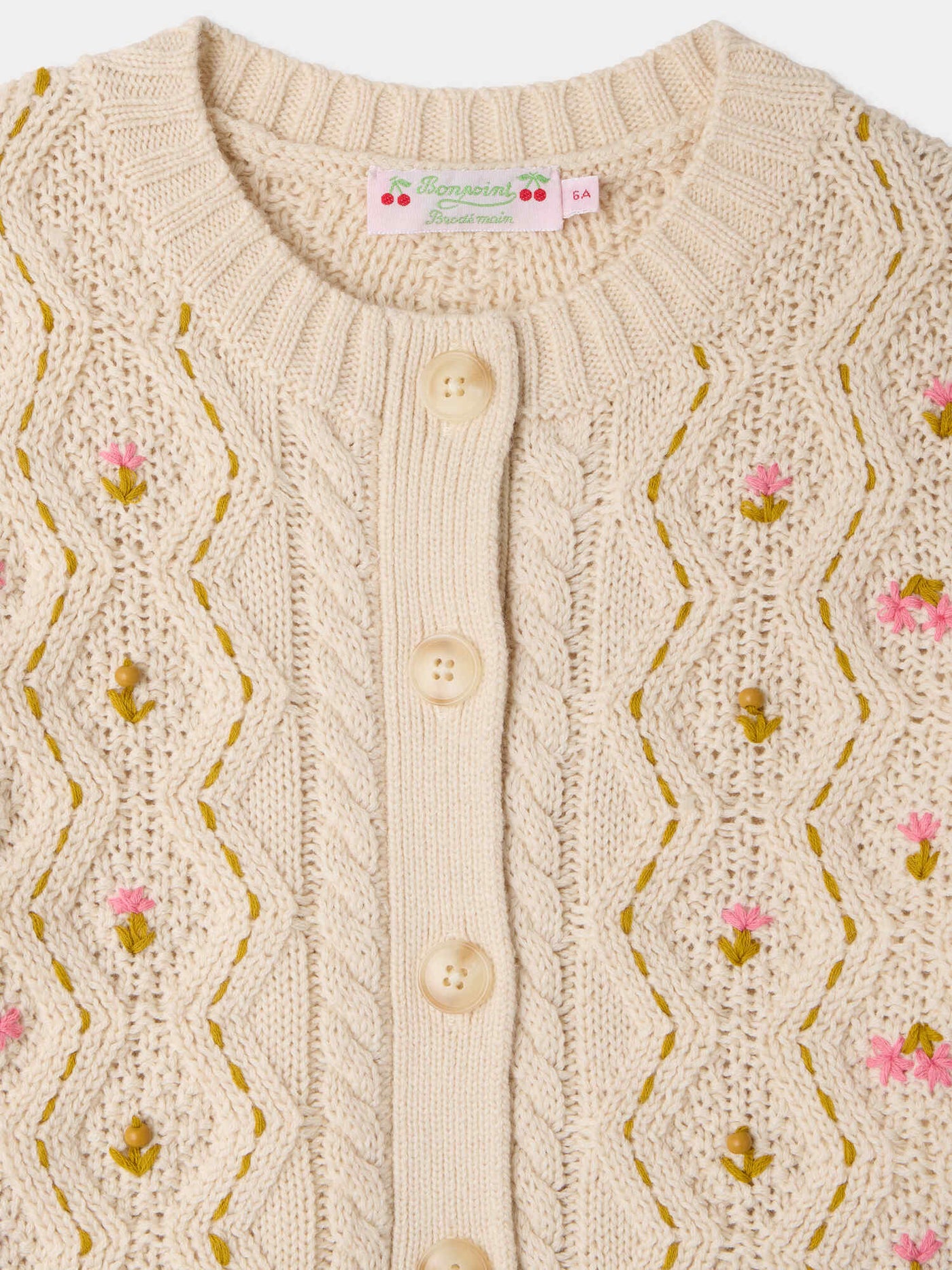 Cardigan Mahael cable-knit and hand-embroidered