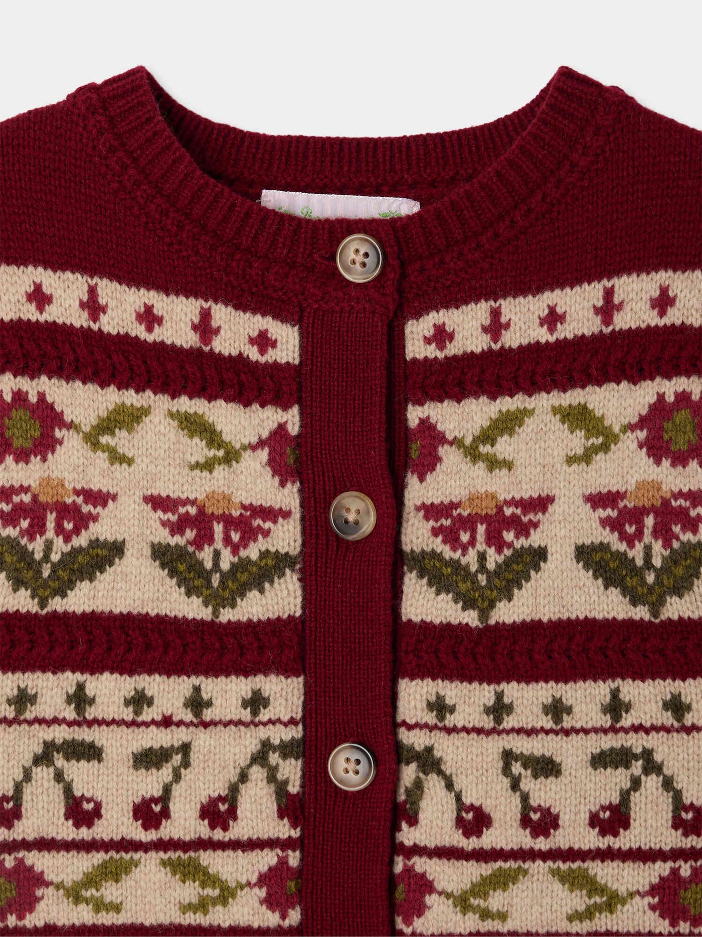 Cardigan Meriam sleeveless with cherry jacquard in wool