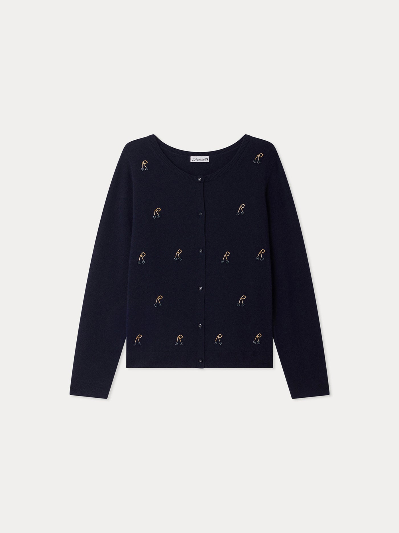 Cardigan Marisha Grown-Up navy with hand-embroidered cherries and pearls in cashmere