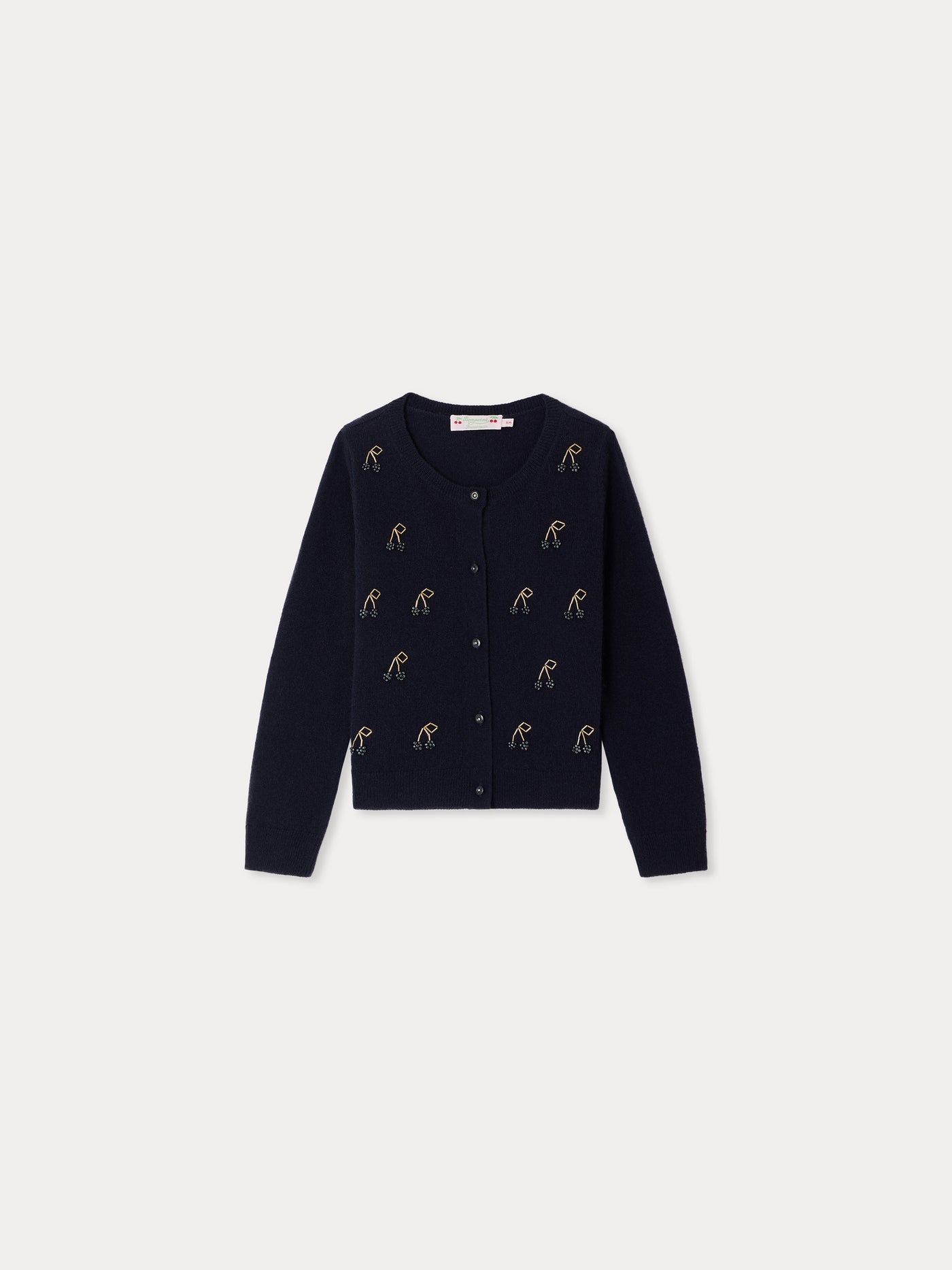 Cardigan Marisha navy with hand-embroidered cherries and pearls in cashmere
