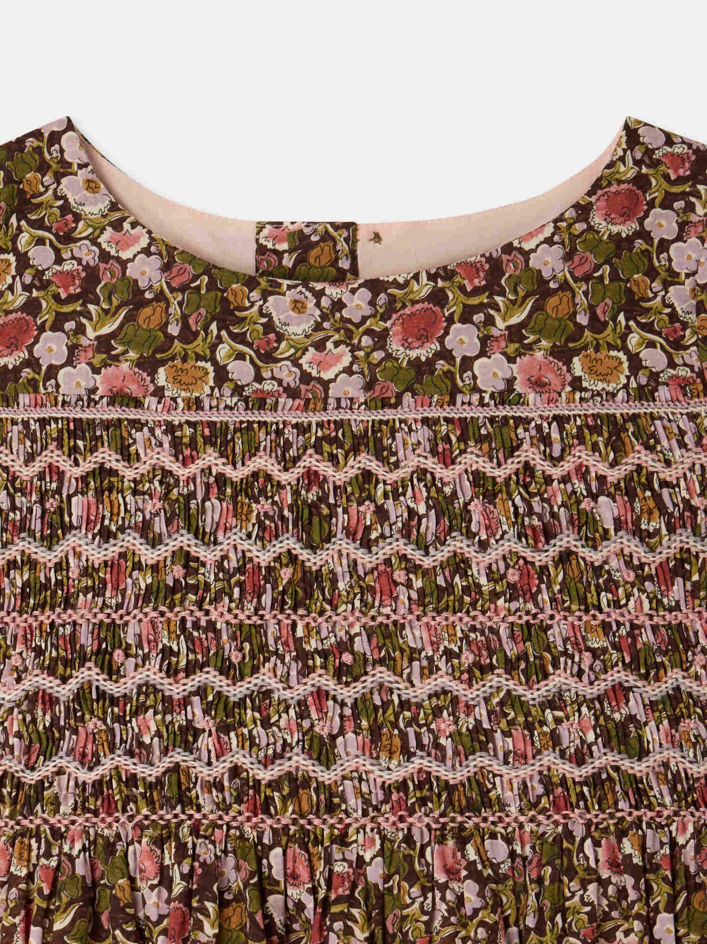 Duchesse dress in Liberty fabric smocked and hand-embroidered organic cotton