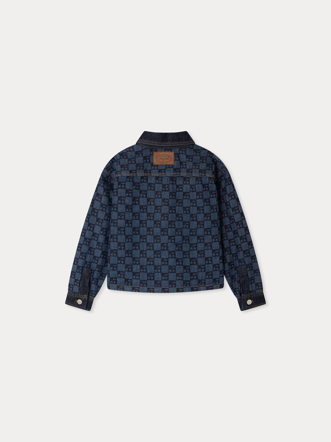 Marity quilted jacket with Peter Pan collar and cherry checkerboard print in organic cotton