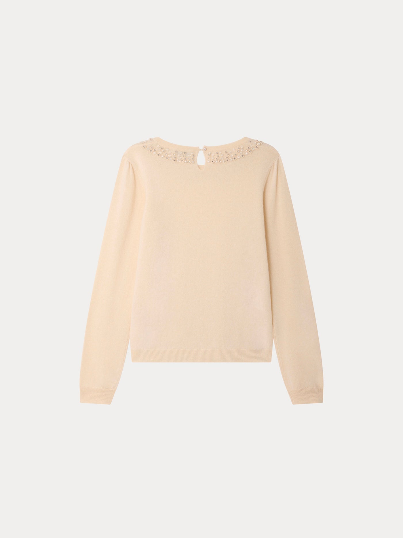 Maonie Grown-Up cashmere sweater with mock collar and hand-embroidered pearls