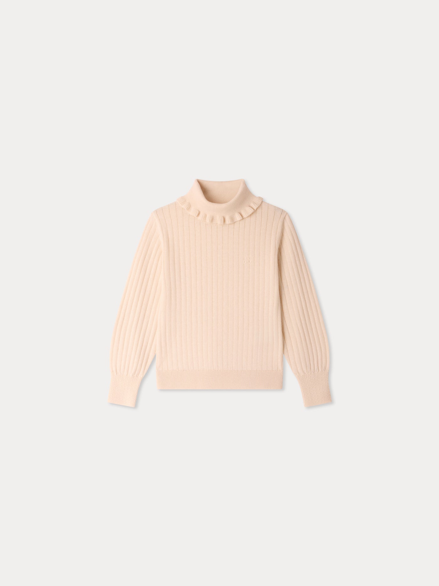 Meyssa sweater with ruffled stand-up collar in wool and cotton