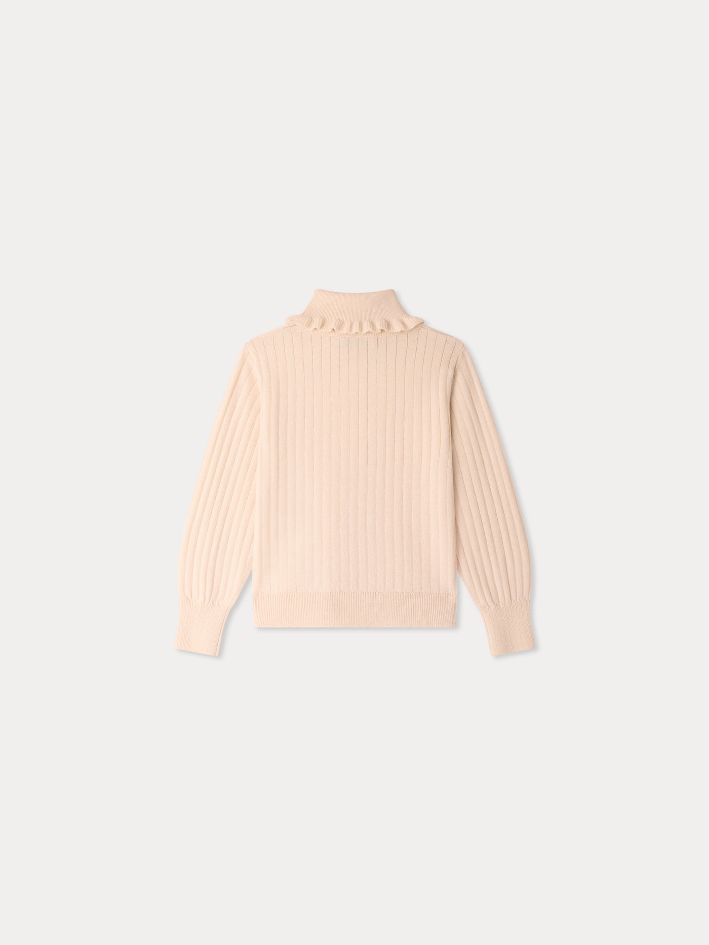 Meyssa sweater with ruffled stand-up collar in wool and cotton