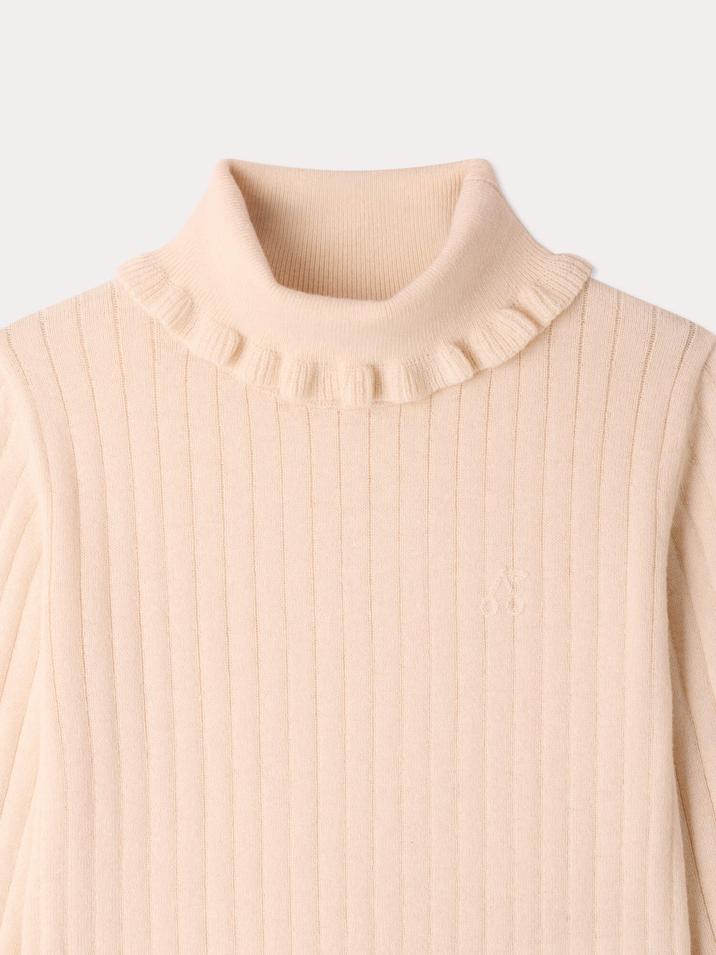 Meyssa sweater with ruffled stand-up collar in wool and cotton